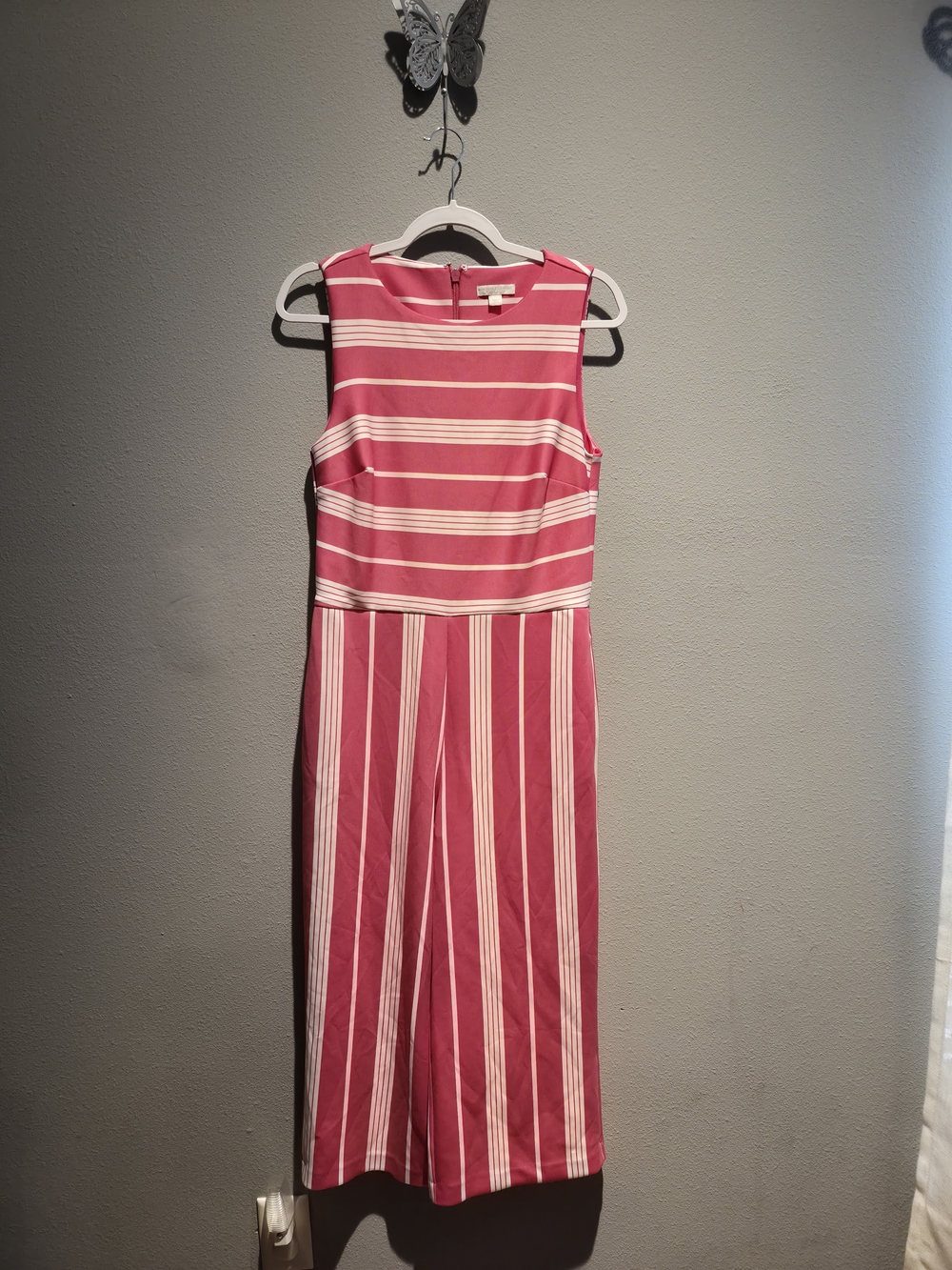 New York & Company Pink and White Striped Sleeveless Jumpsuit